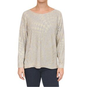Chic Women's Gold Patterned Gray Long Sleeve Top